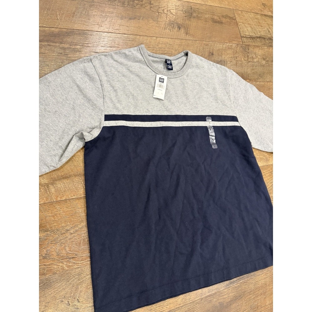 NWT Vintage Y2k GAP Two Toned Blank Crewneck Sweatshirt Grey Navy Blue Large '02 - Picture 6 of 10